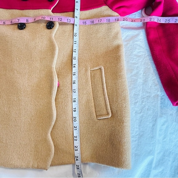 THE CUE by Cher Qu Color Block Pea Coat Size XS 100% Cashmere Wool Magenta Tan - Picture 11 of 12